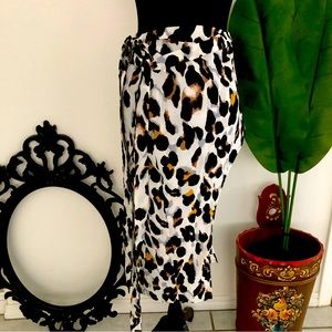 High Waist Animal Print Wrap Hem Belted Skirt